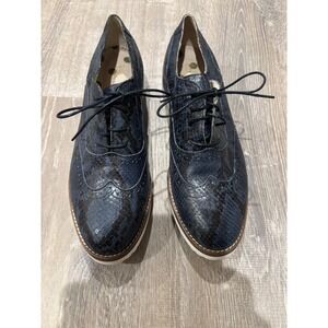 Women's Boden Oxford Snake Print Leather‎ Blue Lace Up Platform Shoes Sz 41